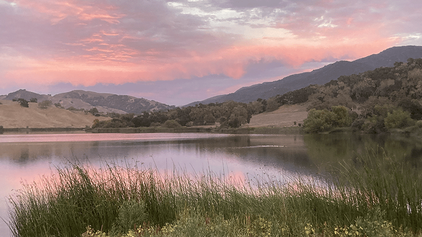 Sunset at Alisal Lake: View from dam