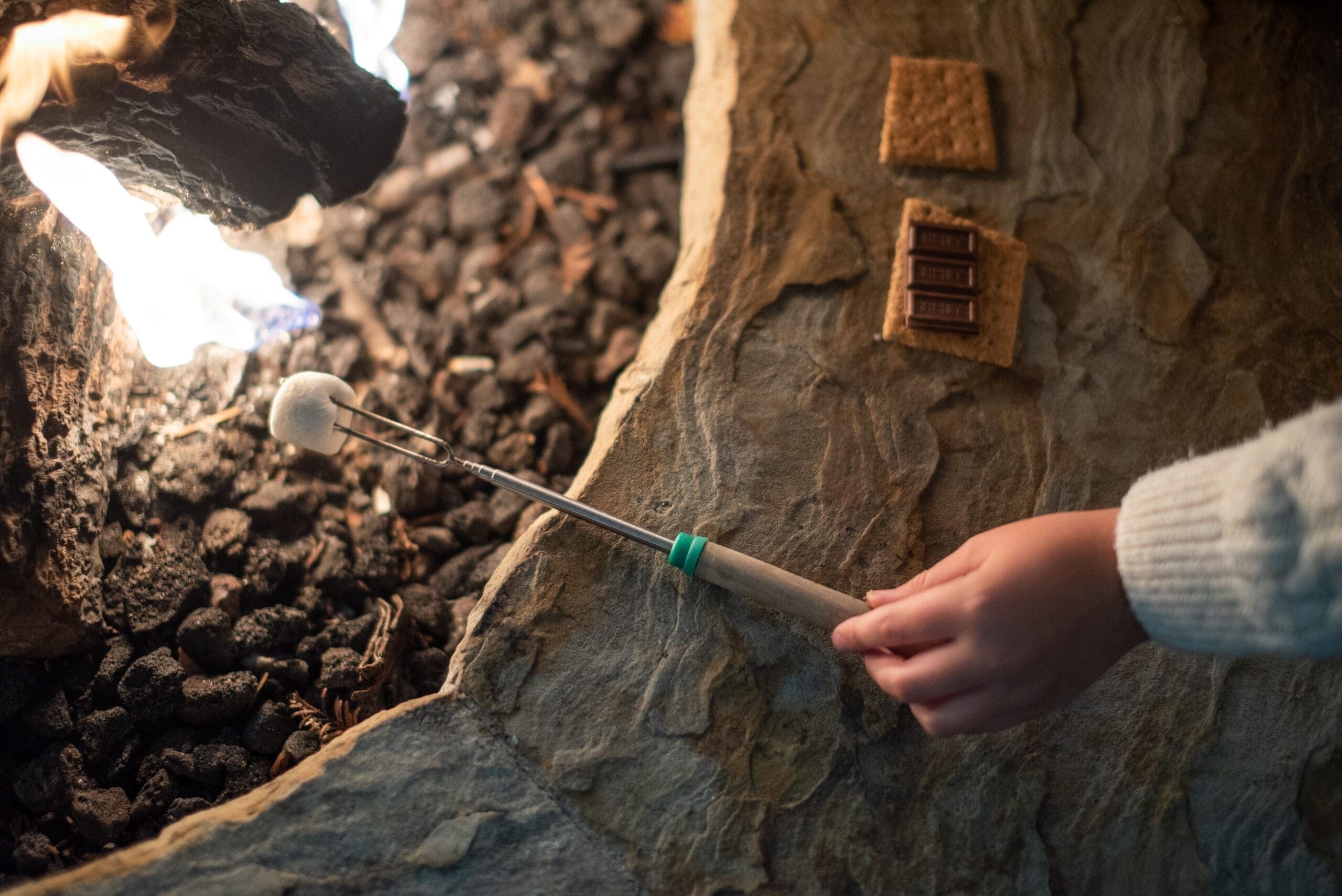 person roasting marshmellows