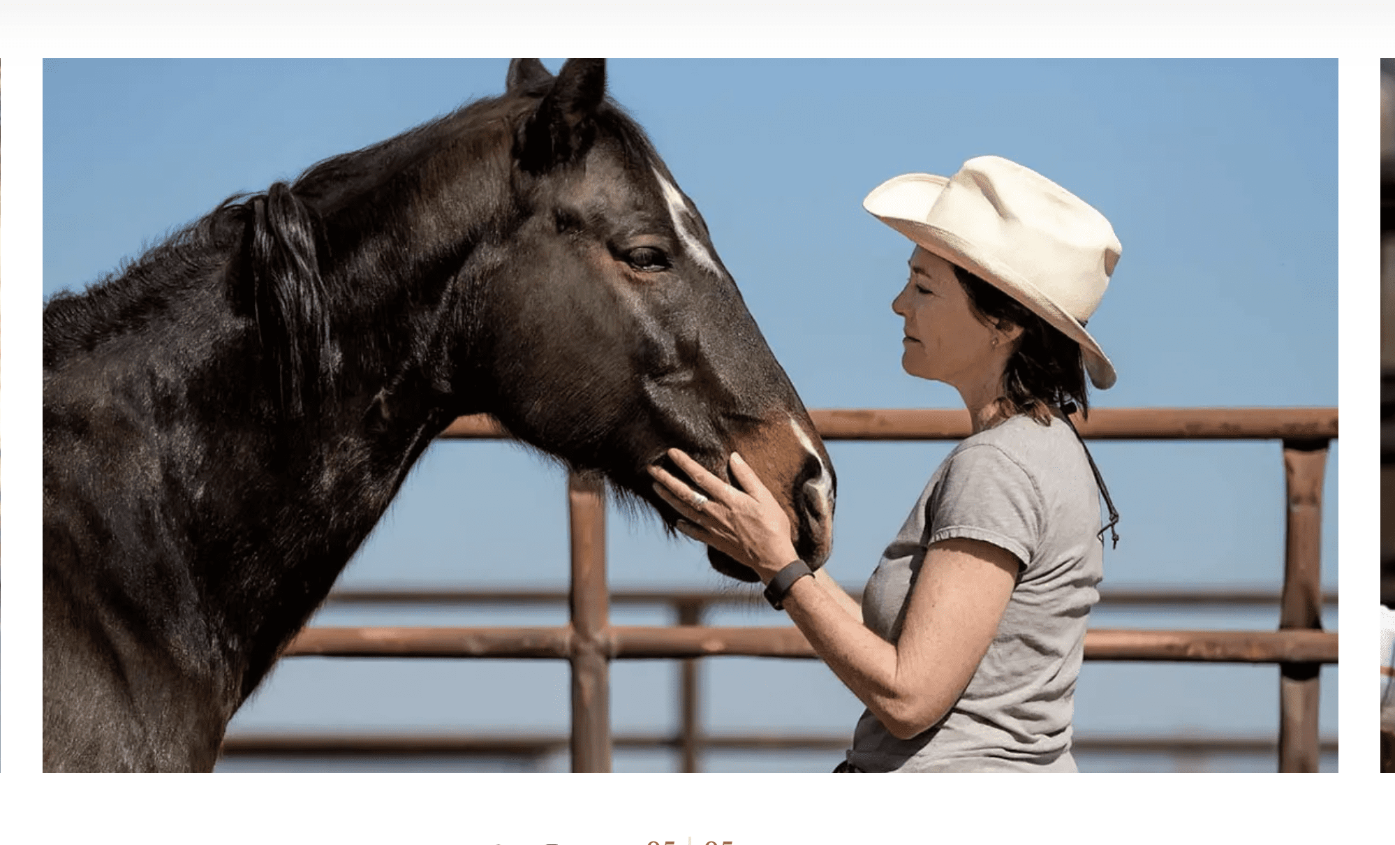 woman facing horse, holding horse's face