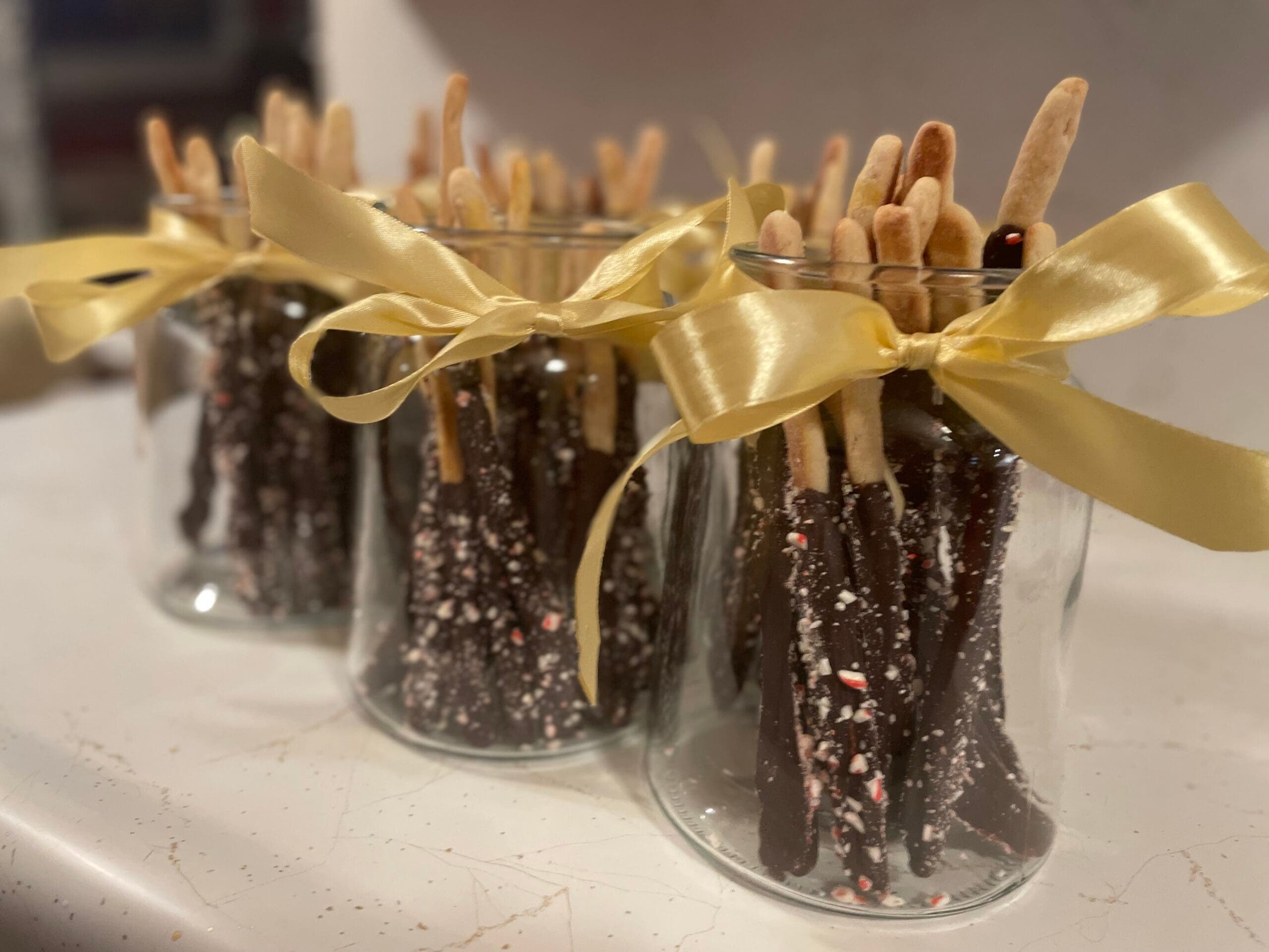 dessert chocolate cracker stickss in glasses